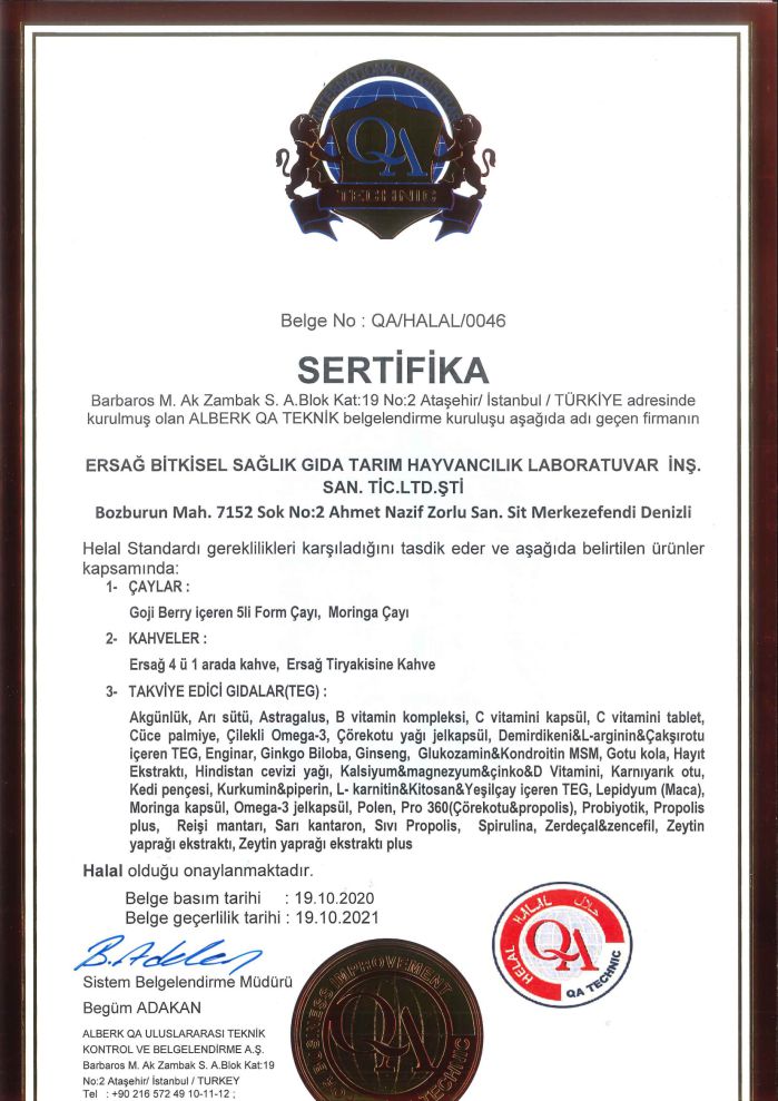 Ersağ Temizlik ve Kozmetik Ürünleri Resmi Web Site Değildir | Sertifikalar